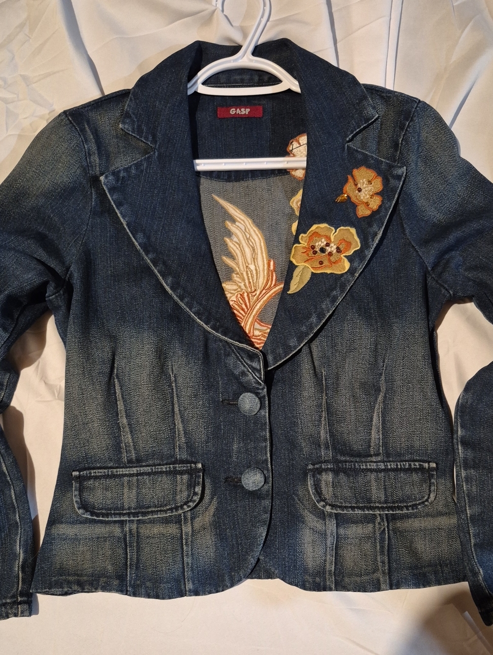 GASP Women's Dark Blue Denim Embroidered Blazer